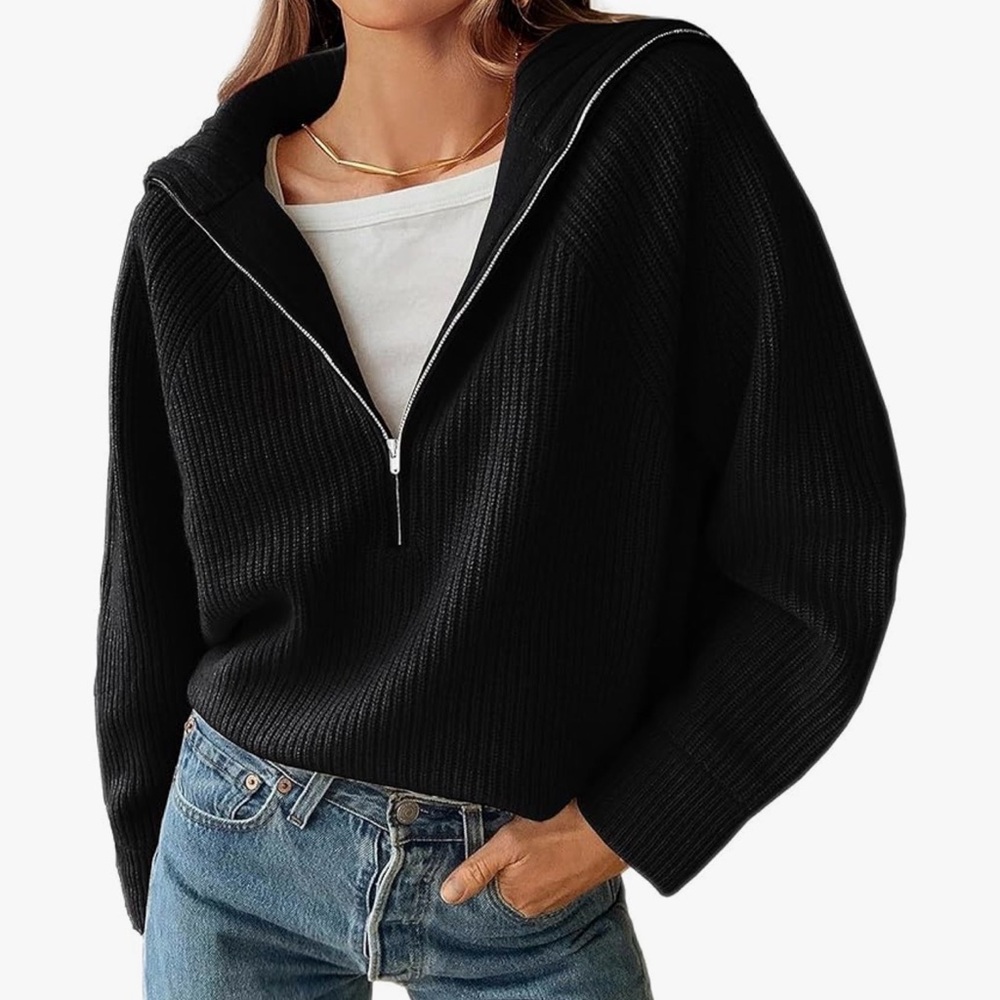 NWT XL BTFBM Womens Sweaters Quarter Zip Pullover V Neck Collar Long Sleeve